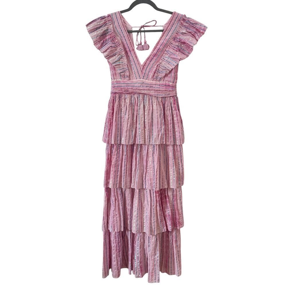 Saylor Stephania Tiered Maxi Dress in "Fuchsia" Pink Metallic Size XS - Picture 3 of 8
